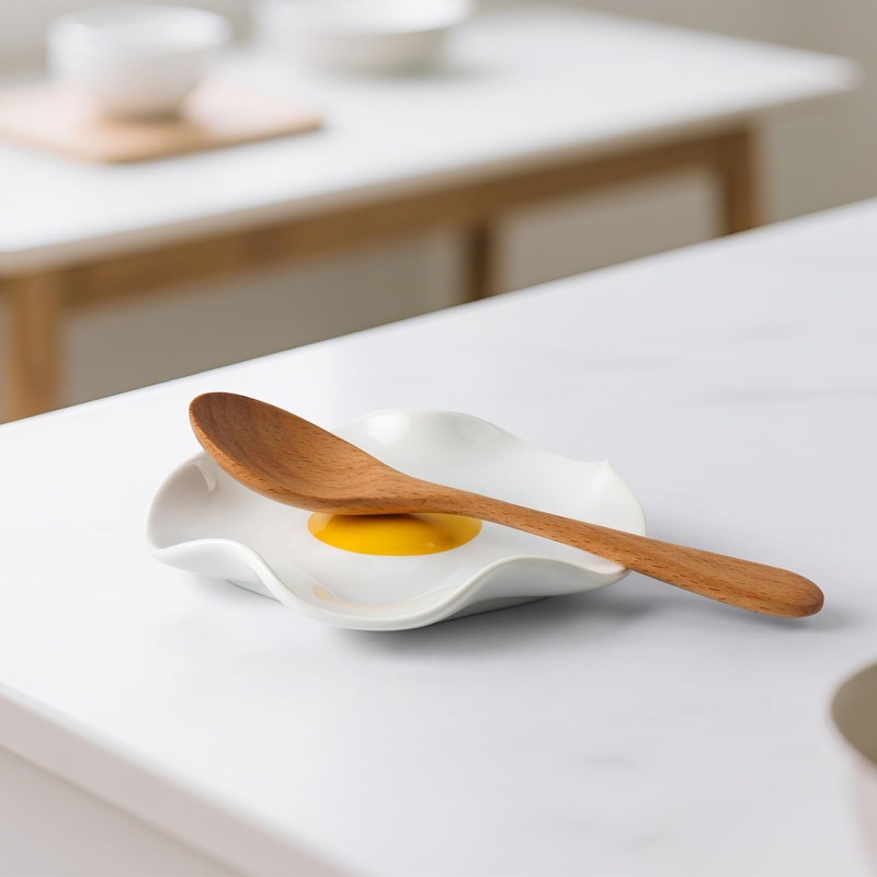 2Pcs Egg Spoon Rest Handmade Ceramic Cooking Stove Top and