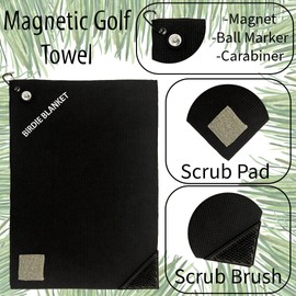 Rtam Birdie Blanket Magnetic Golf Towel Multi-Function 6 in 1 | Industrial Strength Magnet for Strong Hold | Ball Marker Included (Black)