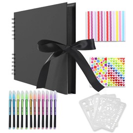 Ltstor DIY Photo Album, 80 Pages Black Scrapbook Album, Suitable for Pasting, Equipped with Stickers and Other Accessories, Can Be Used as a Memorial Gift, Valentine's Day Gift
