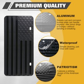x xotic tech American Flag Front License Plate, Novelty Vintage Aluminum Metal Embossed 3D Decorative Car Patriotic Plate Tag with Screws & Caps 6 x 12 inch (Black)