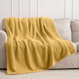 Yellow 300GSM Fleece Throw Blanket for Couch Sofa Bed, 60x80 Soft Cozy Flannel Blankets, Lightweight Fuzzy Fluffy Throws for Women