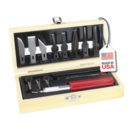 Excel Blades 14-Piece Woodworking Set – Precision Craft Knife Set with K5 Handle, Assorted Blades, Gouges & Routers With Storage Case – Ideal for Carving, Model Making & Craft – Made in the USA