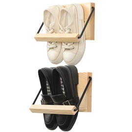 Mifoci 2 Pcs Wall Mounted Shoe Rack Organizer Wooden Modern Compact Wall Space Saving Shoe Holder Storage for Sneaker Footwear Slipper Boots Entryway Narrow Spaces Hallway(9.84'' Long)