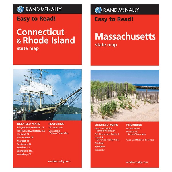 Rand McNally State Maps: Connecticut/Rhode Island and Massachusetts (2 Maps)