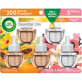 Air Wick Plug in Scented Oil Refill, 5 ct, Hawaii and Vanilla & Pink Papaya, Air Freshener, Essential Oils