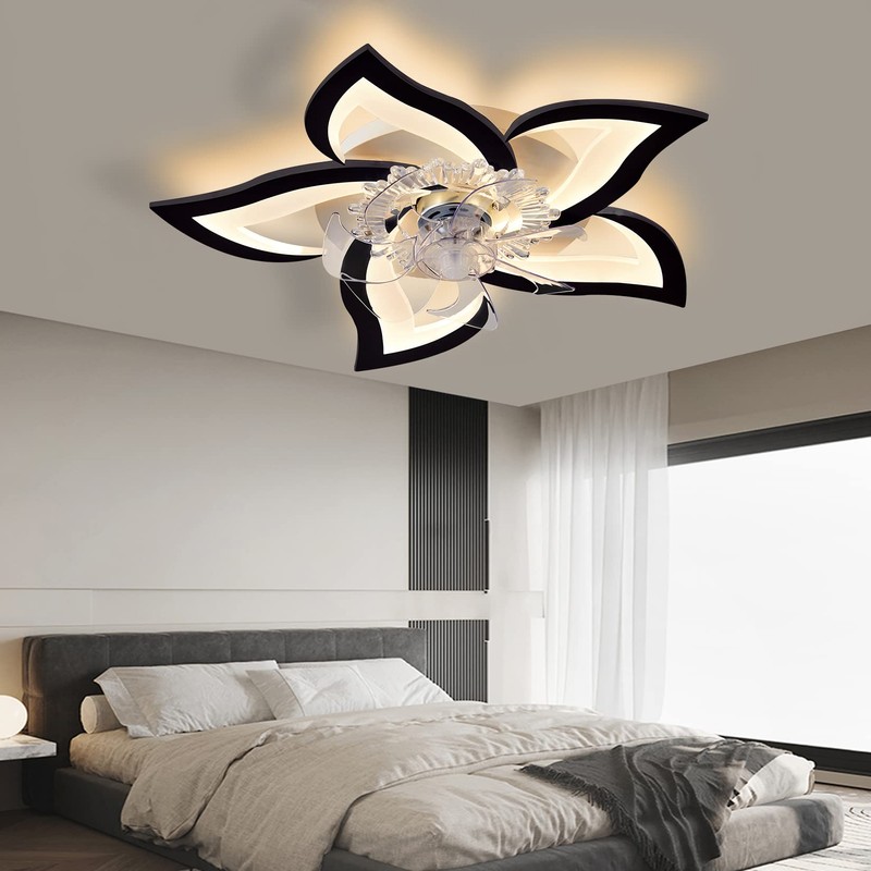 Bevenus Low Profile Ceiling Fans with Lights,27.2” Black Modern Dimmable