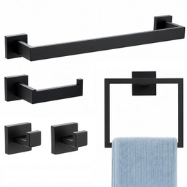 VELIMAX Mattle Black Towel Bar, SUS304 Stainless Steel Bathroom Hardware Set, Towel Racks for Bathroom Wall Mounted 16-Inches