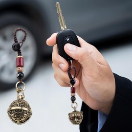 Comidox 2Pcs Brass Lucky Keychains for Women Decorative Hanging Bells Key Chain Vintage Auspicious Jingle Bell Keyring Pendant for Car Keys Backpack Good Luck Charms