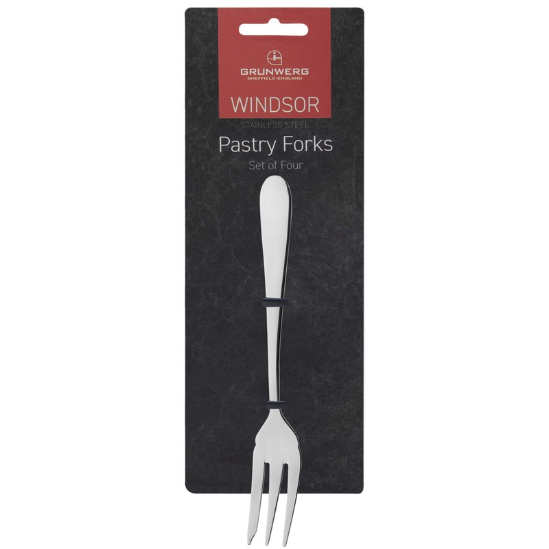 Grunwerg Windsor Carded 4-Piece Pastry Fork Set 4PAFWDR/C, 18/0 Stainless