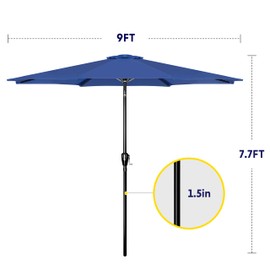 iPower 9ft Patio Umbrella Outdoor Table Umbrellas with 8 Sturdy Ribs, Push Button Tilt and Crank for Yard, Pool and Garden, Blue