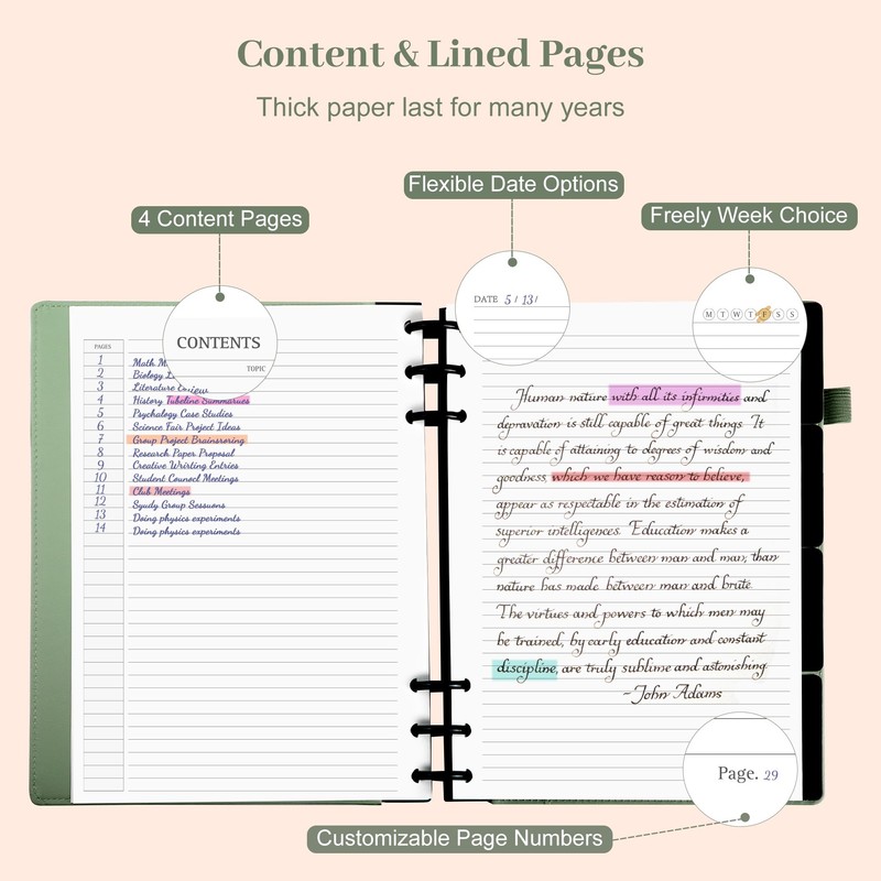 Yoment Discbound Lined Refills for 6.1 x 8.3 Hardcover Notebook,