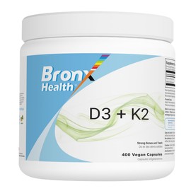 BRONX Vitamin D3 K2 (MK-7) High Potency 120MCG/1000 IU 400 Vegan Capsules | Supplement for Healthy Bones & Teeth | Powder Pills | Bulk Supplement