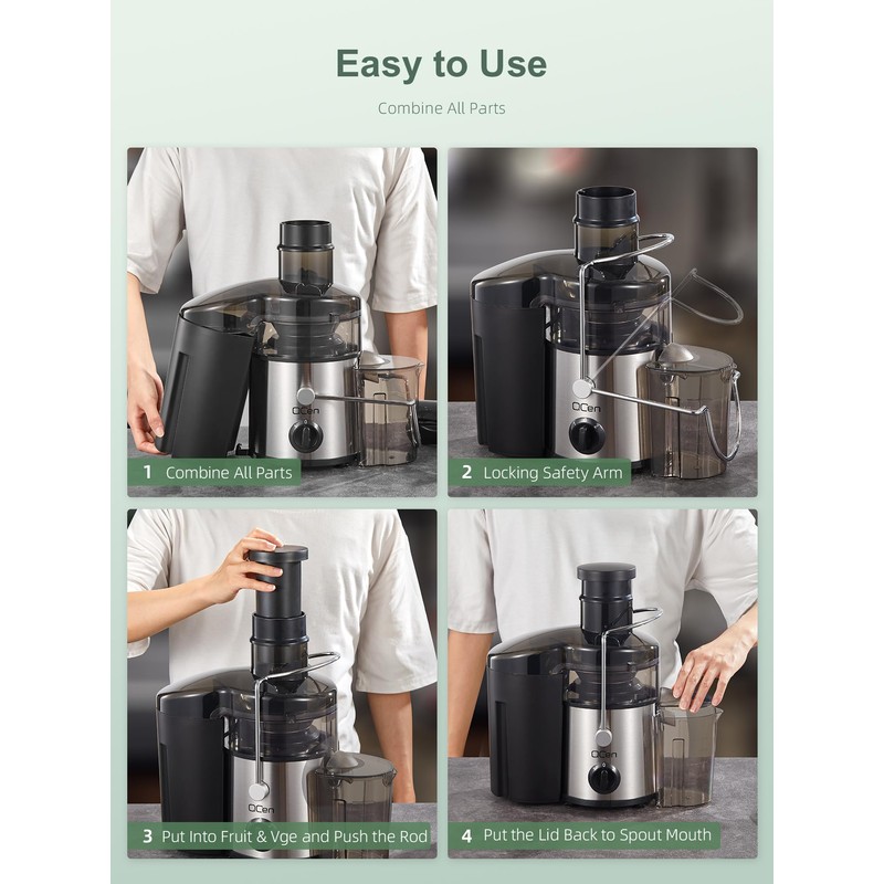 QCen Juicer Machine, 500W Centrifugal Juicer Extractor with 3” Wide