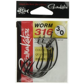 Gamakatsu 66009 Worm Hook, Worm 316, No. 3/0, 6 Pieces, NS Black