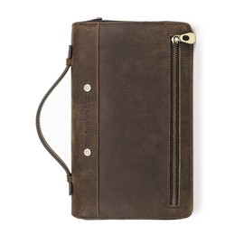 Contacts Mens Clutch Bag Leather Purse, Crazy Horse Leather Clutch Bag for Men Wristlet Handbag Wallet Card Phone Holder Travel Large Bag (Coffee)