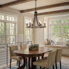 Yarlkav Wagon Wheel Chandelier for Dining Room, Black Farmhouse Chandelier 6 Lights Round Pendant Light, Rustic Hanging Light Fixtures for Kitchen Island Foyer Hallway