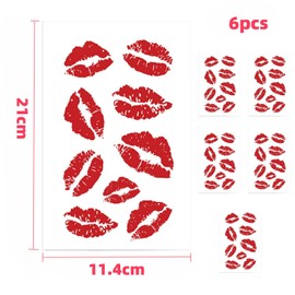 THJOPOKEEL 6 pegatinas de labios rojos lindos besos temporales, impermeables, labios rojos, calcomanías decorativas temporales para arte corporal, maquillaje, cuello, pierna, cara, pecho