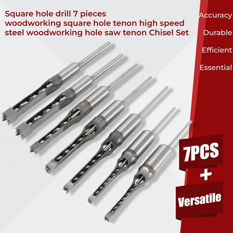 findmall 7Pcs Square Hole Drill Bit Set HSS Square Hole