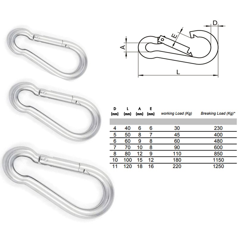 Spring Snap Hook 316 Marine Stainless Steel Climbing Locking Carabiner