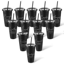 Engrowtic 12 Set Inspirational Christian Gift Bible Verse Tumbler Bulk 24 oz Religious Plastic Drinking Cups with Lid Straw for Employee Teacher Bulk Gifts Church Sunday School