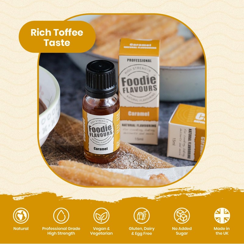Foodie Flavours Natural Caramel Flavouring, High Strength - 15ml