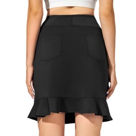 M MOTEEPI Tennis Skirt Women's 20 Inch Knee-Length Ruffle High Waist Skort Trouser Skirt with Pockets Inner Shorts, black