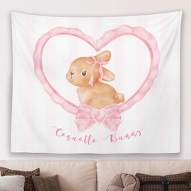 MNOSAIOO Pink Bunny Easter Coquette Bow Wall Tapestry Hanging for Bedroom Girls, Cute Rabbit Tapestry, Preppy Nursery Tapestries Wall Decor for Bedroom Therapy Girly Room Kids 60x50 inch