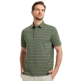 Rouen Mens Polo Shirts Short Sleeve Dry Fit Moisture Wicking Stylish Striped Collared Sports Golf Shirts for Men