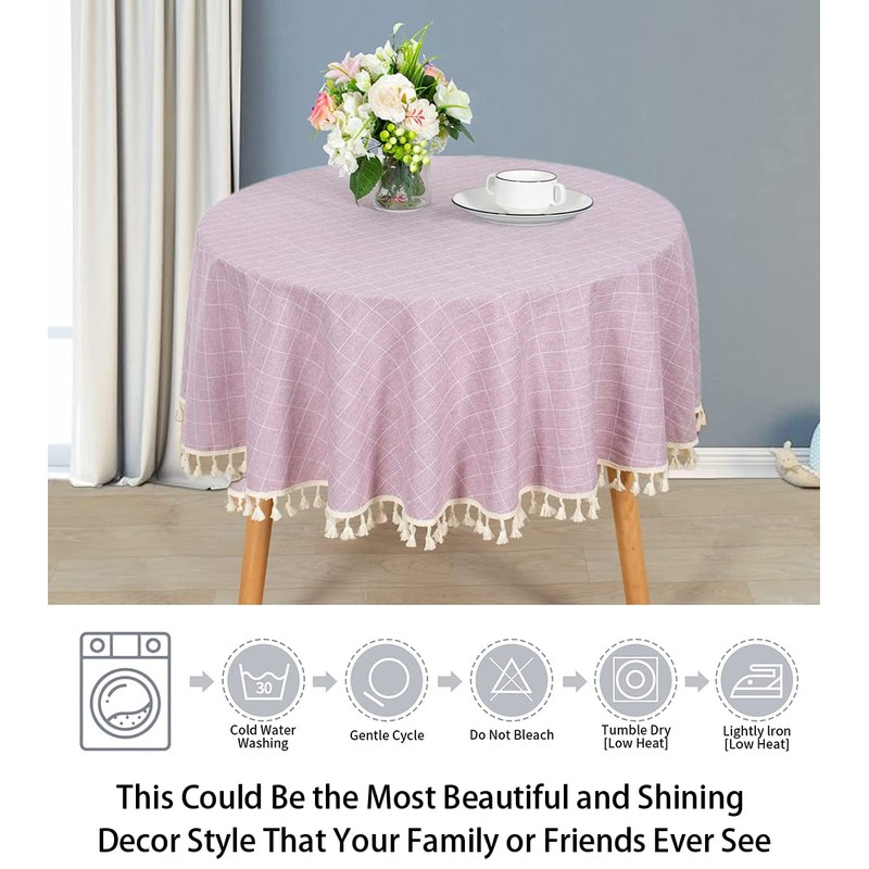 Round Tablecloth Cotton Linen Tablecloth Wrinkle Free Dust-Proof Table Cloth