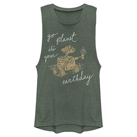 Pixar Wall E Earth Day Redux Women's Muscle Tank, Pine Green Heather, XX-Large