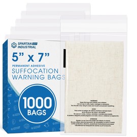 Spartan Industrial - 5” X 7” (1000 Count) Self Seal Clear Poly Bags with Suffocation Warning for Packaging, T Shirts - Permanent Adhesive