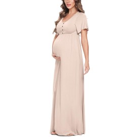 Peauty Maternity Dress Maternity Summer Dress Maternity Maxi Dress Summer Maternity Dress for Photoshoot Maternity Dress for Baby Shower (Light Mocha M)