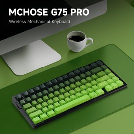 MCHOSE G75 PRO 75% Wireless Mechanical Keyboard, TKL Keyboards Tri-Mode BT5.0/2.4GHz/USB-C, Hot Swap Custom Creamy Keyboards Linear Switch, Double Shot PBT Keycaps RGB LED Backlit, Black&Green