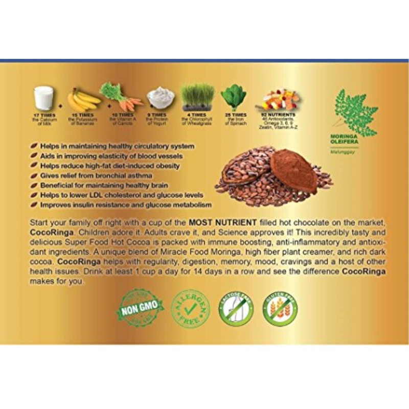 COCORINGA Moringa Hot Chocolate Cacao First Natural Keto Instant Non-dairy
