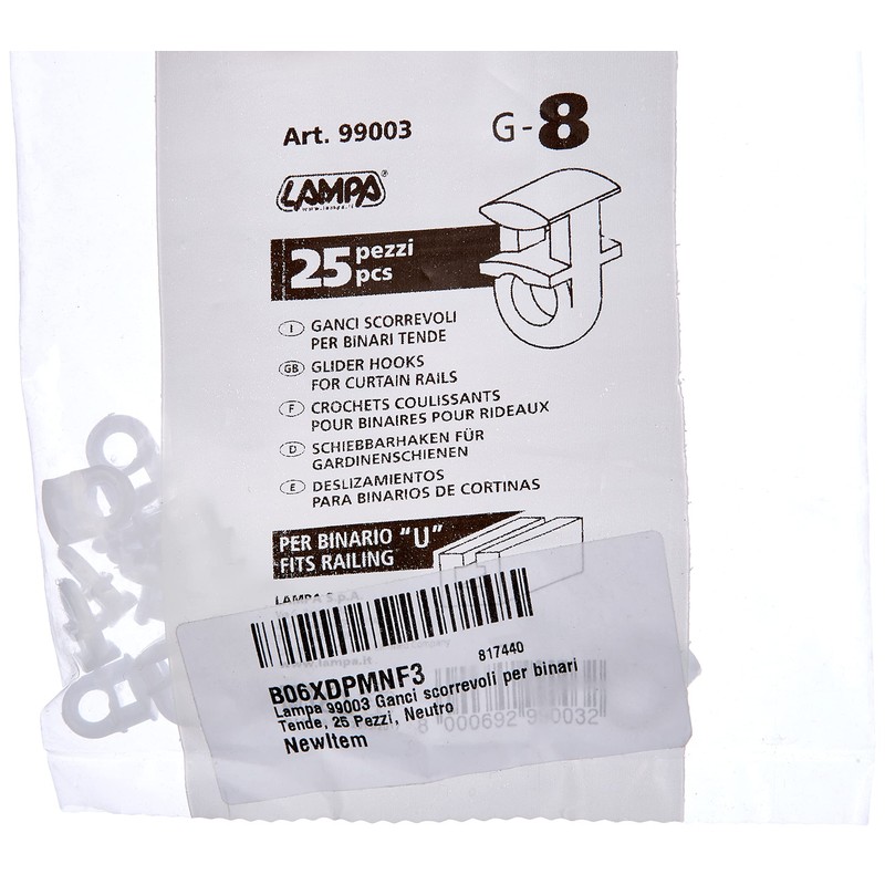 Lampa 99003 Sliding Hooks for Curtain Rails, Neutral, 100 x