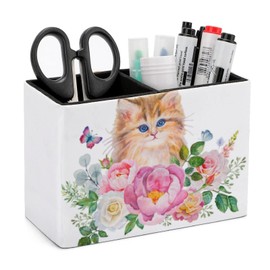 Pencil Holder for Desk, Cute Little Cat Pen Holder Storage Desktop Pen Organizer Desk Pencil Organizer Makeup Brush Holder for Office School College Leather