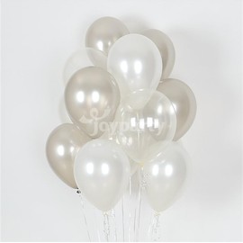 12 Inch Round Balloons, 30cm Balloons, Pearl White+Crystal Clear+Silver, Pack of 30