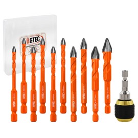 BGTEC High Hardness Skewed Head Eccentric Drill Bits Set-10pcs 5MM*2+6MM*4+8MM*2+10MM+12MM Carbide-Tipped Drill bit with a Drill Chuck Adapter for Wood Plastic Masonry Tile Glass Concrete Marble Brick