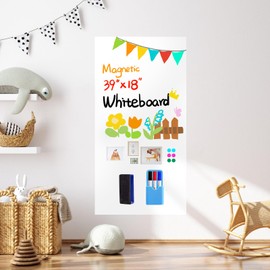 GMEHAR Magnetic Whiteboard Contact Paper, 39” x 18” Adhesive Dry Erase White Board for Wall,Peel and Stick Magnet Wallpaper for Home, Fridge, Kid’s Playroom, Office, Classroom
