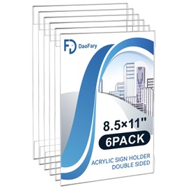 Daofary 6 Pack 8.5x11 Mount Acrylic Sign Holder, Signs Photo Menu Flyer Display Holders, Plastic Clear Acrylic Frames for Office Home Hotel Business Store (with Adhesive Tape)