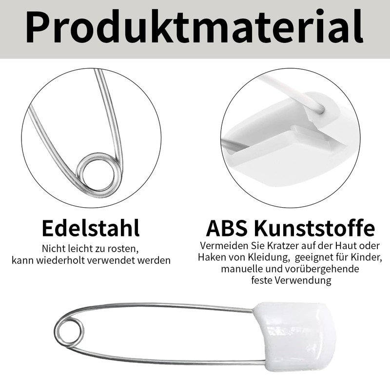 Yuiturt Pack of 100 Baby Safety Pins, Small, 54 mm,