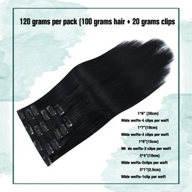 Clip in Hair Extensions Real Human Hair 120 Grams/4.2 Ounce 100% Remy Human Hair Extensions for Women 7pcs 17clips 22Inch Jet Black