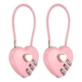 PATIKIL 3 Digit Cable Combination Lock, 2 Pcs Heart Shape Cable Lock with Combination 4.3" Steel Rope for Gym Bikes Cabinets Wardrobes Small Fences, Pink