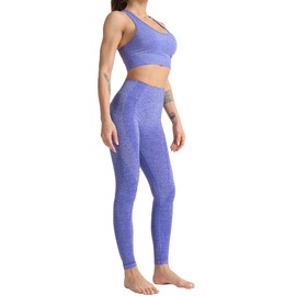 WodoWei - Conjunto de 2 piezas para mujer, brasier deportivo, sin costuras, leggings para yoga, gimnasio, ropa deportiva, Azul, L