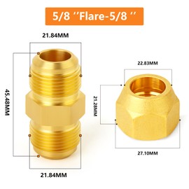 GASHER 6PCS Metals Brass Tube Fitting, Half-Union with Flare Nut, 5/8" x 5/8" Flare Male Pipe Fittings