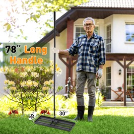 G GREENLY-AG 30" Heavy Duty Lawn Leveling Rake, 6.5FT Soil Leveler Tool, with 4 Spiked Wheels & Smooth Roller, Landscaping and Restoration Soil Sand Dirt Surfaces, for Garden Yard Farm Golf Course