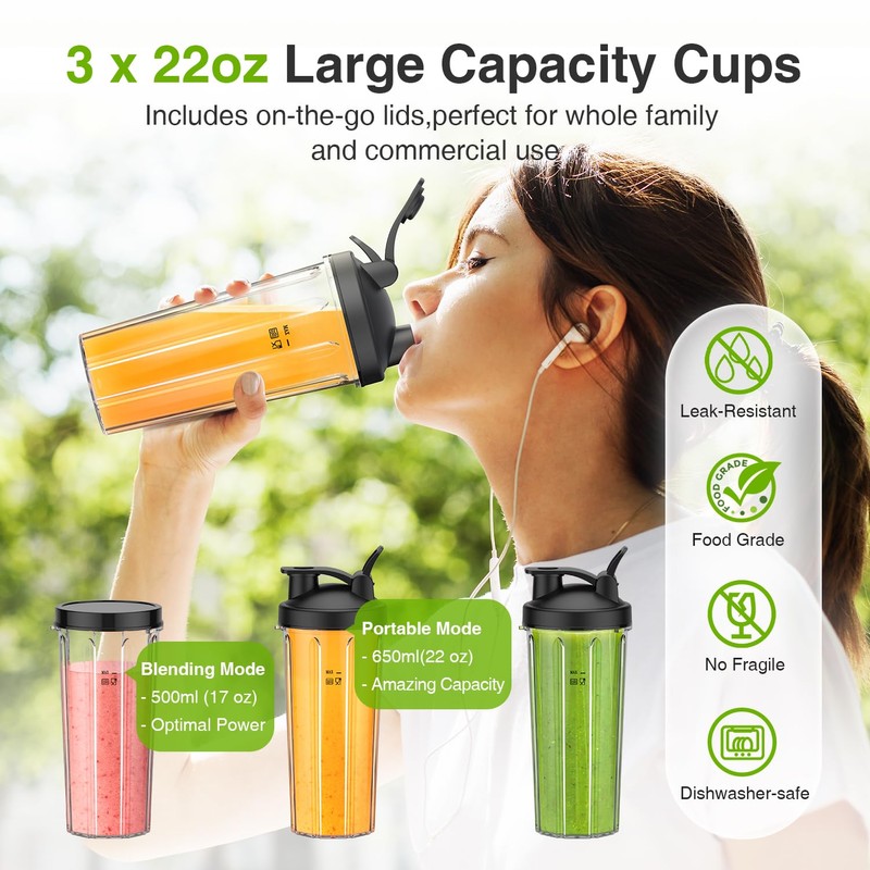 KOIOS Blender for Smoothies,Personal Blender for Shakes and Smoothies with