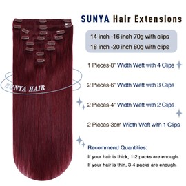 Sunya Clip in Hair Extensions Real Human Hair 7 Pcs Human Hair Clip in Extensions 14 Inch Straight Double Weft Remy Human Hair Extensions Clip ins for Women #99J Burgundy 70G