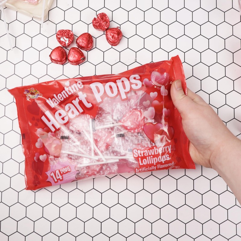 Heart Shaped Lollipops, Individually Wrapped Strawberry Flavored Suckers, Easter Basket