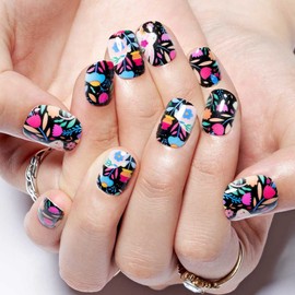 GLAMERMAID Extra Short Press on Nails 24PCS, Fall Black Rabbit in Flower Fall Gel Glue on Nails, Glossy Round Reusable UV Finish Fake Nails Acrylic False Nails Manicure Kits for Women